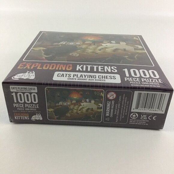 Exploding Kittens Jigsaw Puzzle 1000 Piece Cats Playing Chess Blueboard SEALED - Picture 2 of 6